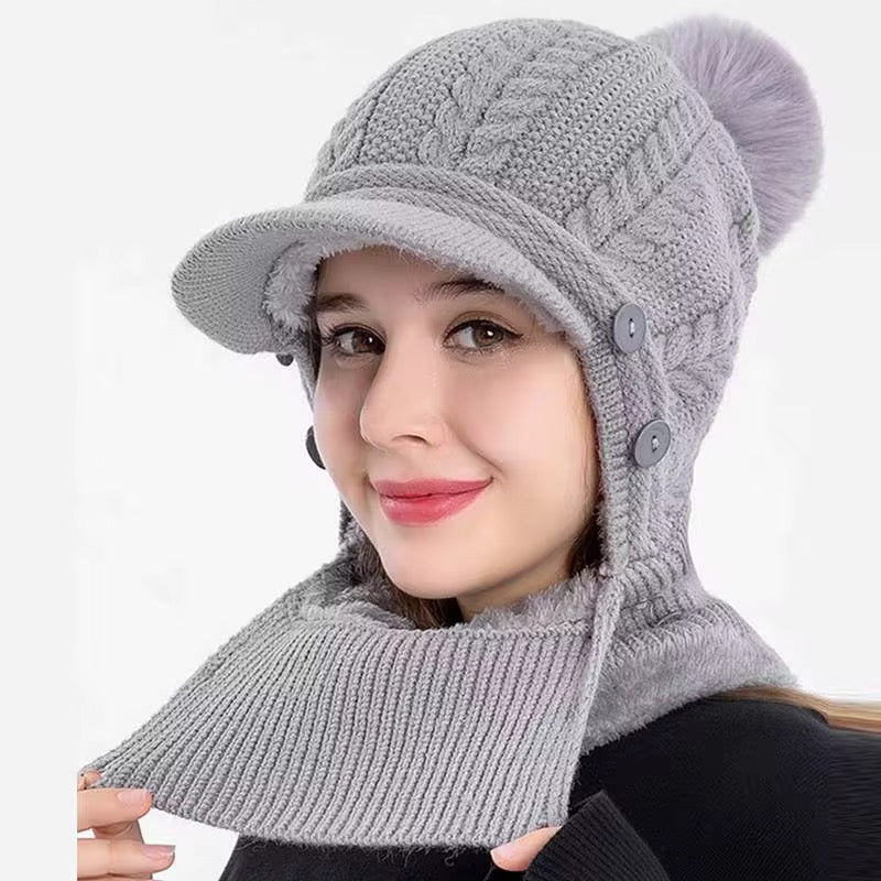 Gri Triko Boyunlu Şapka