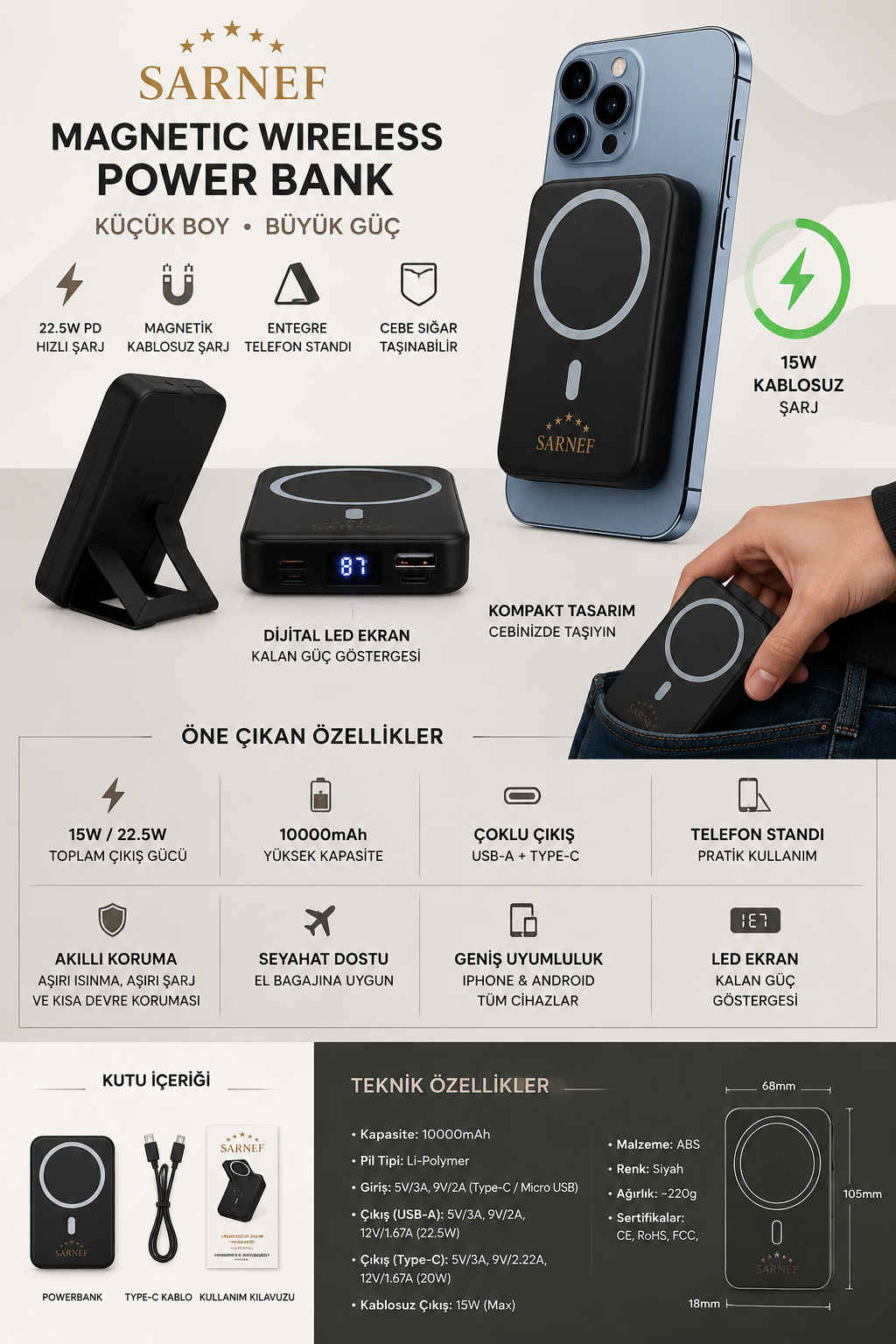 Manyetik Powerbank – Kablosuz & Kablolu Özgürlük